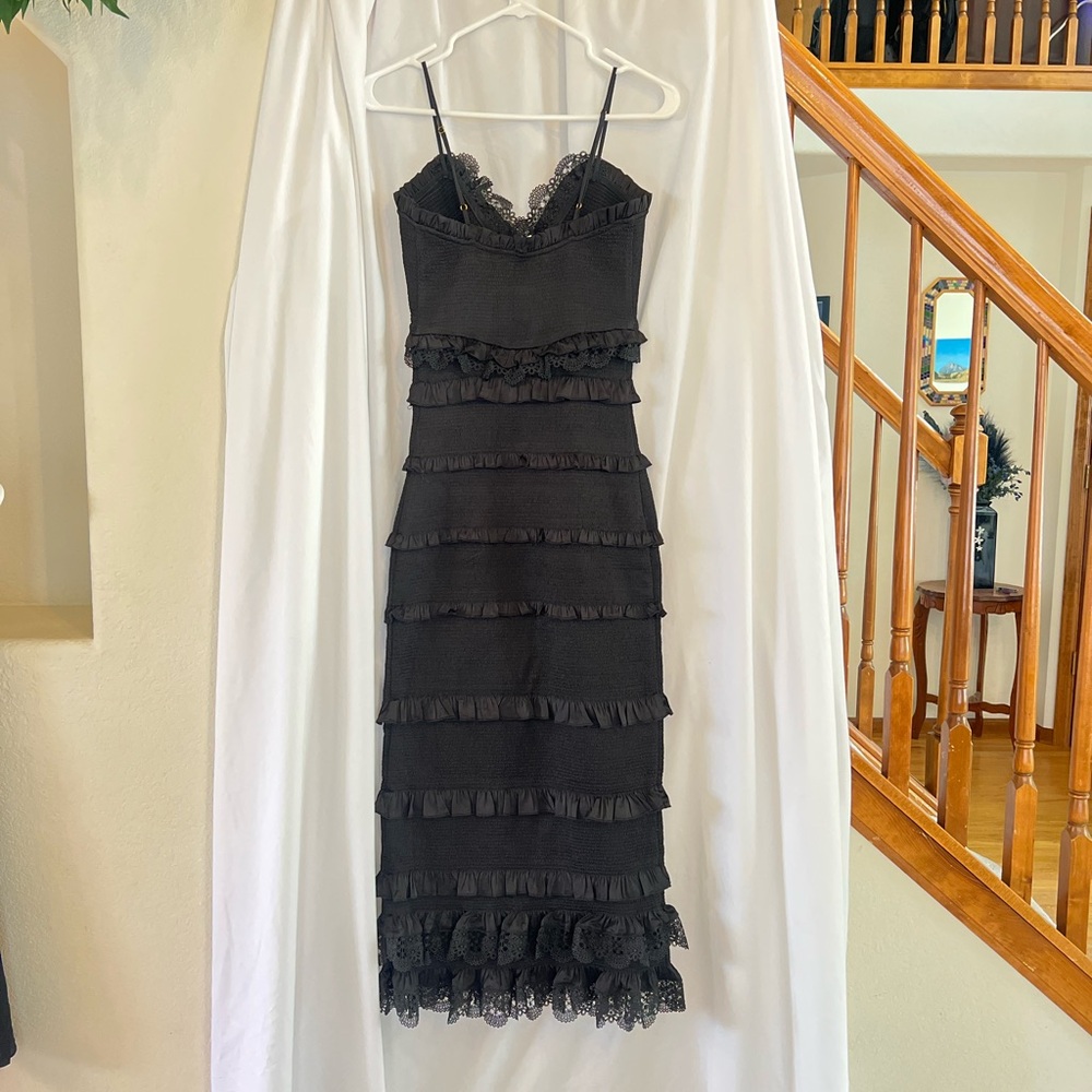 V. Chapman Black Ruffled Tiered Midi Dress - Picture 2 of 4